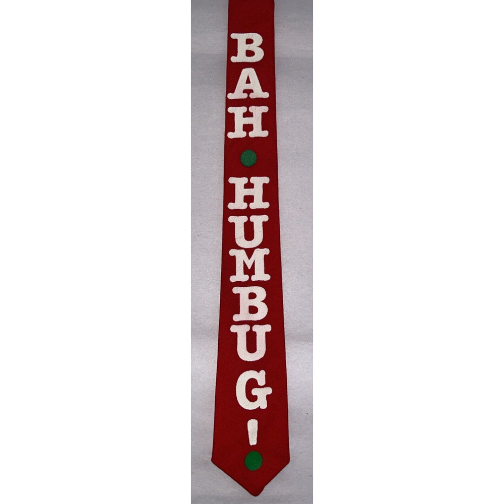 Vintage Bah Humbug Skinny Tie Red Christmas Tie